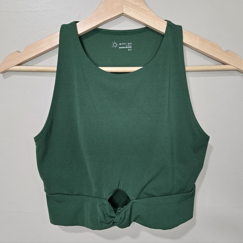 Offline By Aerie Green Sleeveless Knot-Front Top